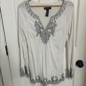 INC International Concepts White Top with Silver Accents